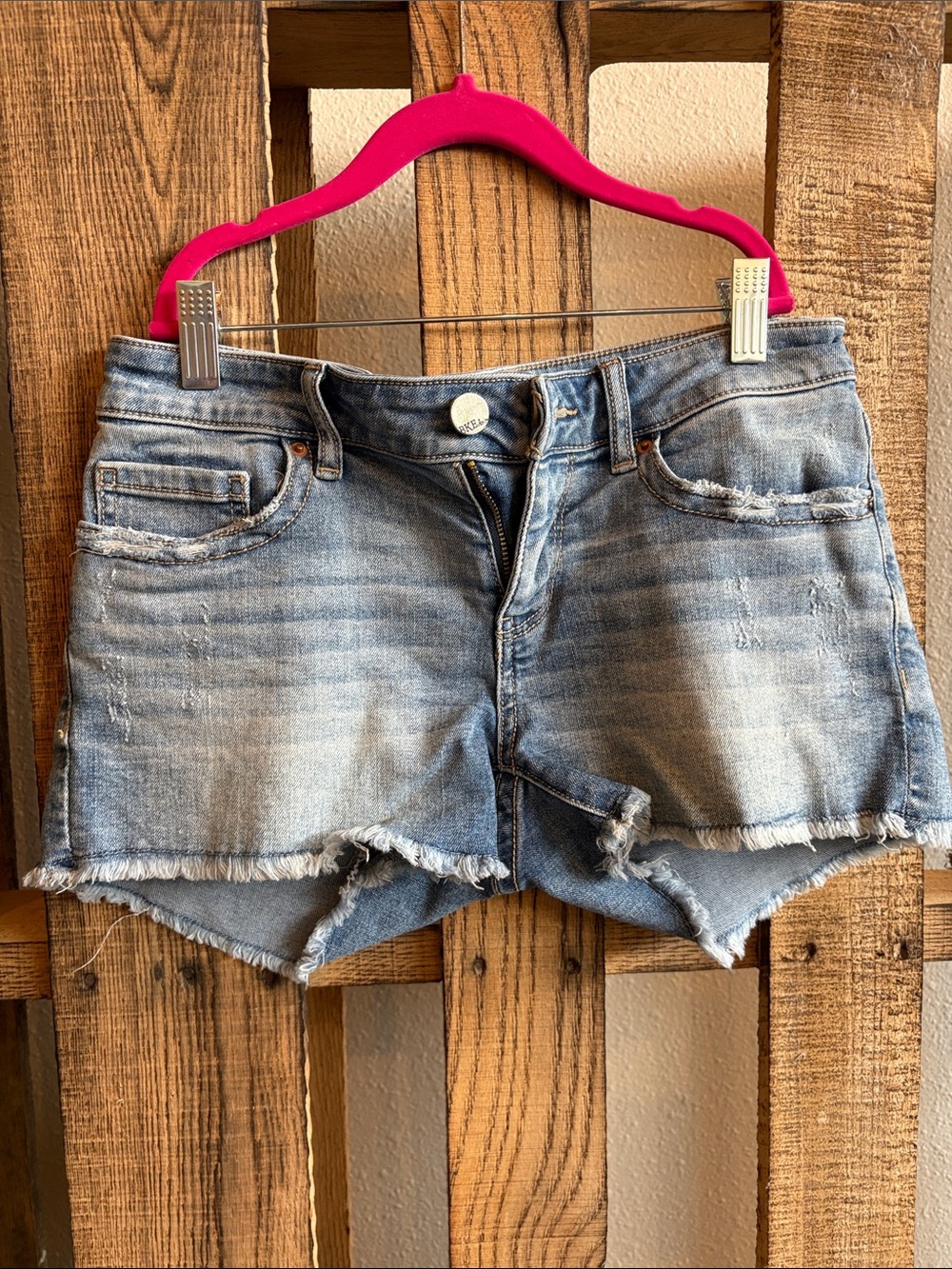 BKE Light Blue Distressed Denim Cutoff Shorts